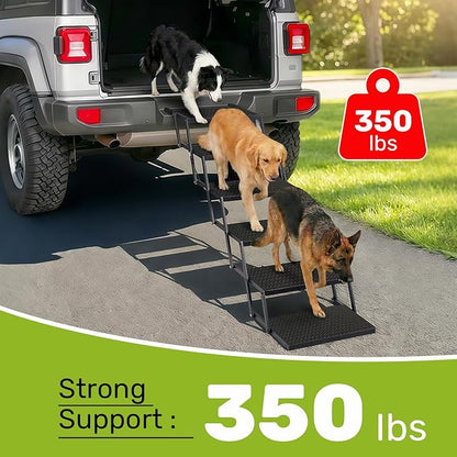 Foldable Dog Car Steps - Upgraded Non-Slip Pet Stairs for Large Dogs, Portable Metal Frame Dog Ramps for High SUV, Truck and Cars, Lightweight Pet Ladder with High Load-Bearing Capacity，Up to 350Lbs