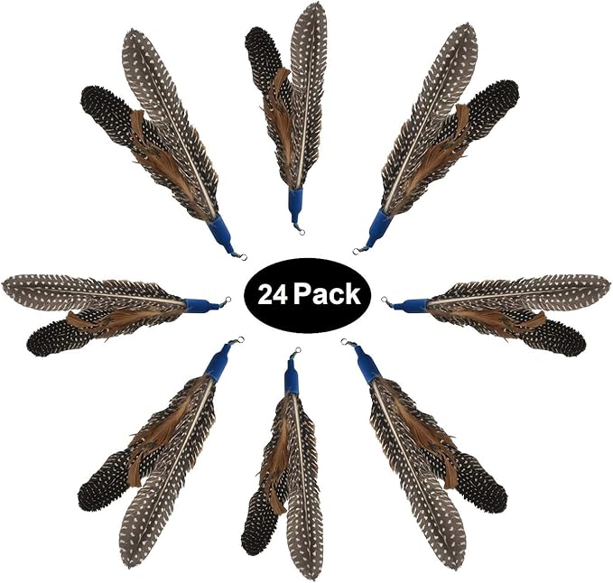 Free Cat Wand Toy with Feather and Bells and Replacement Feathers (24 Pack) Refill for Da Bird GoCat Toy Top Choice Teaser Interactive Play for Kittens All Natural Genuine Guinea Feathers