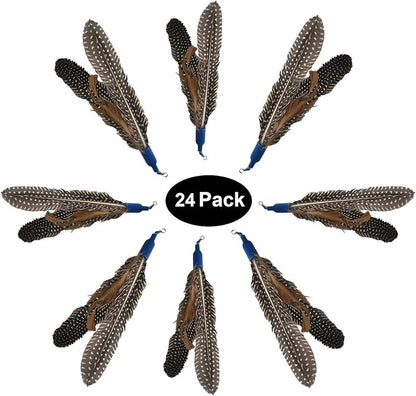 Free Cat Wand Toy with Feather and Bells and Replacement Feathers (24 Pack) Refill for Da Bird GoCat Toy Top Choice Teaser Interactive Play for Kittens All Natural Genuine Guinea Feathers