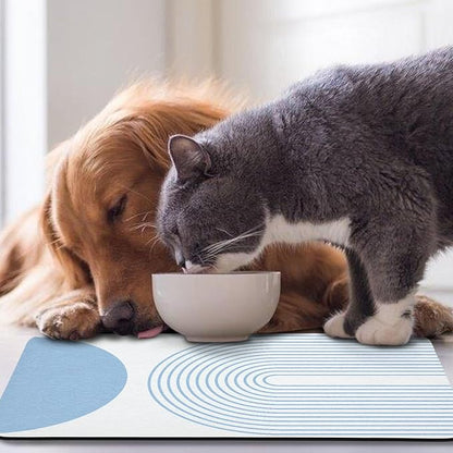 Dog Food Mats,Cat Absorbent Water Bowl Feeding Mats Pet Placemats for Food and Water Blue Bohemia 16 * 24 inch