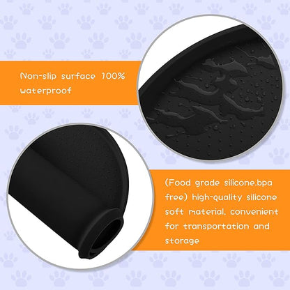 100% Waterproof 0.5" Raised Edge BPA Free Silicone Dog Food Mat, Pet Cat Feeding Mats Contain Spills Protects Floors, Placemats for Cats and Dogs Water Bowl Dishwasher. (Small, Black)