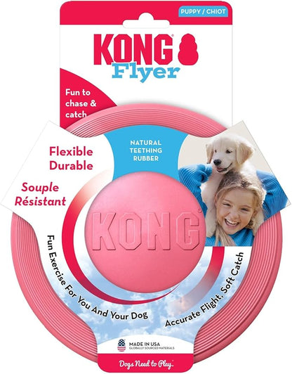 KONG Puppy Flyer - Soft Rubber Flyer Dog Toy - Flying Disc Dog Toy for Puppies - Gentle Rubber Toy for Growing Puppies - for Small Puppies - Randomly Provided Color
