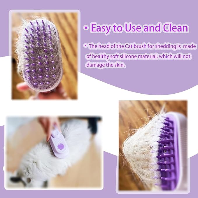 3 in 1 Cat Steam Brush for Shedding & Grooming with Foldable Handle Pet Spray Hair Removal Comb Spritz Defur Comb for Cats Water Brush for Long & Short Haired Pets