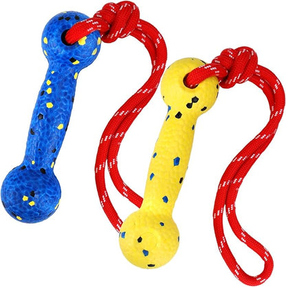 Mity rain Floating Dog Toys –E-TPU Water Pool Fetching Toy with Rope for Small Medium Large Pet, Bumper Shape Indestructible Interactive Dog Chew Toys for Summer Outdoor Training Fun (Yellow+Blue)