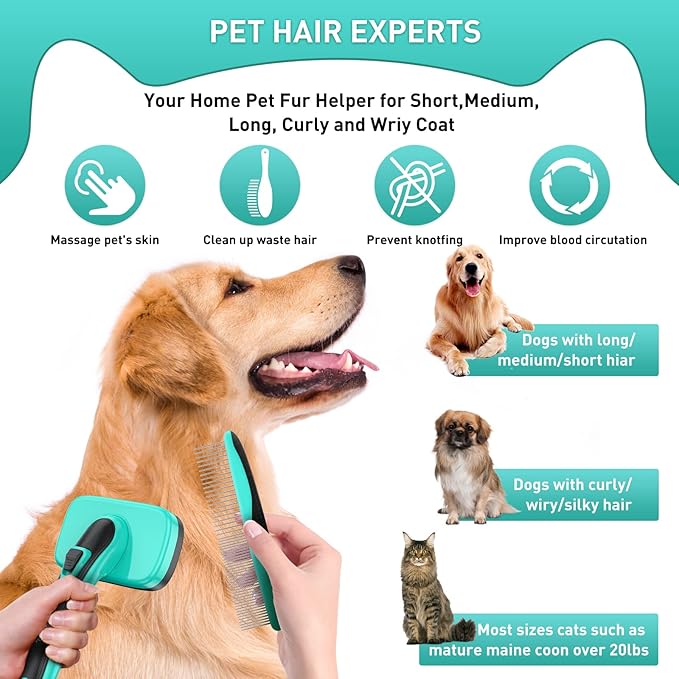 Dog Brush - 3 Pcs Self Cleaning Slicker Brush & Nail Clippers & Pet Comb for Dogs,Cats and Horses, Skin Friendly Deshedding Grooming Tool whit Short Long Haired Pets