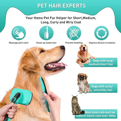 Dog Brush - 3 Pcs Self Cleaning Slicker Brush & Nail Clippers & Pet Comb for Dogs,Cats and Horses, Skin Friendly Deshedding Grooming Tool whit Short Long Haired Pets