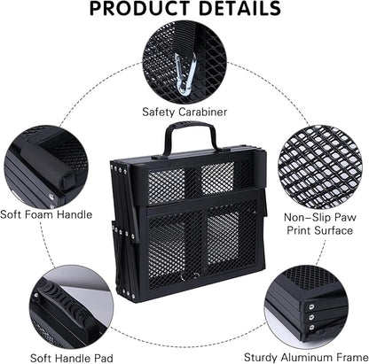 DGSL Dog Ramp for Car, Extra Wide 4 Steps Dog Stairs for Truck, Folding Steps for Dogs with Non-Slip Surface, Pet Loader Dog Steps for Large Dog, SUV, Side Door and Bed (Mesh, 16.9In-4 Steps)