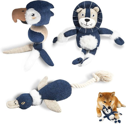 3-Pack Squeaky Dog Toy Set for Small Dogs – Plush Dog Toys with Tug Rope | Durable Pet Toys for Chewing, Fetch & Tug | for Pet Use Only