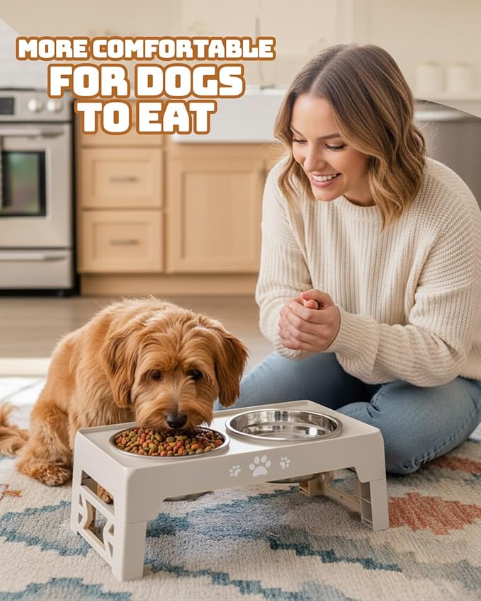 Elevated Dog Bowls for Small Dogs and Cats, Non-Slip Cat Bowls with 2 Thick 5.5" Stainless Steel Dishes, Dog Feeder 2 Heights Adjustable to 2.6"-5.3"