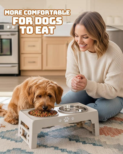 Elevated Dog Bowls for Small Dogs and Cats, Non-Slip Cat Bowls with 2 Thick 5.5" Stainless Steel Dishes, Dog Feeder 2 Heights Adjustable to 2.6"-5.3"