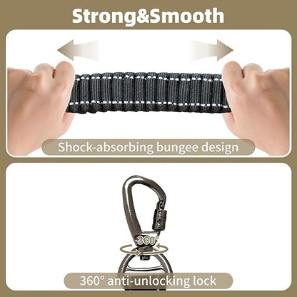 6-in-1 Hands-Free Dog Leash, Waist & Crossbody Bungee Lead with Dual Padded Handles, Bungee Shock Absorbing, Seat Belt Buckle, Reflective for Small Medium Large Dogs, Black