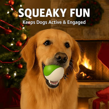 Squeaky Dog Toy – Durable Rubber Dog Ball for Medium & Large Dogs, Tough Interactive Fetch Toy for Chewers, Outdoor Training & Play Ball, Floating Water Play Gift.Green White