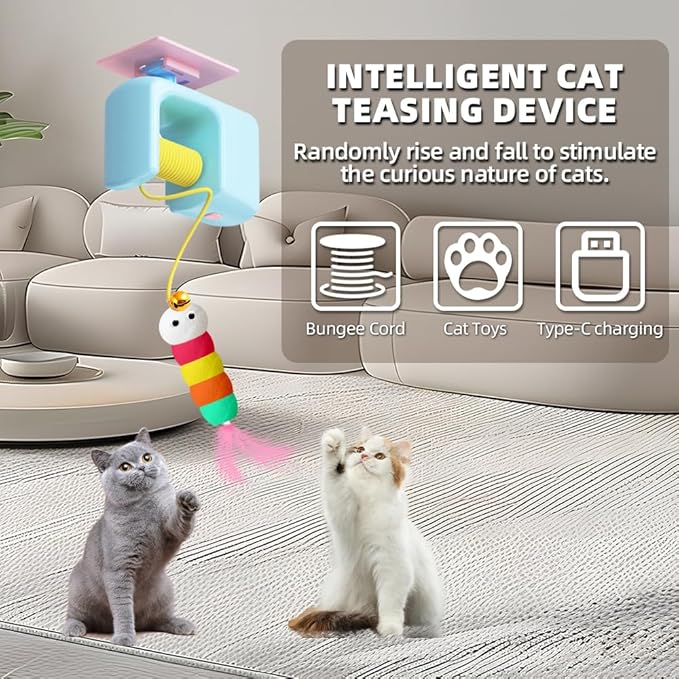 Cat Toy Interactive Cat Feather Toys for Indoor Cats, Smart USB Rechargeable Door Hanging Automatic Retractable Kitten Toys, Mental Physical Stimulation for All Breeds and Species