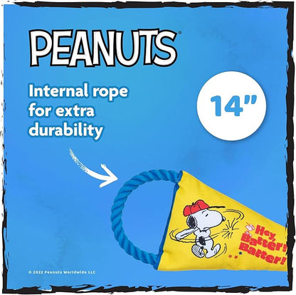 Peanuts for Pets Durable Dog Toy - Athlete Snoopy Flattie Fan Banner with Rope Tug, Squeaker, and Crinkle - Interactive Chew Toys for Small, Medium, Large Dogs and Puppies