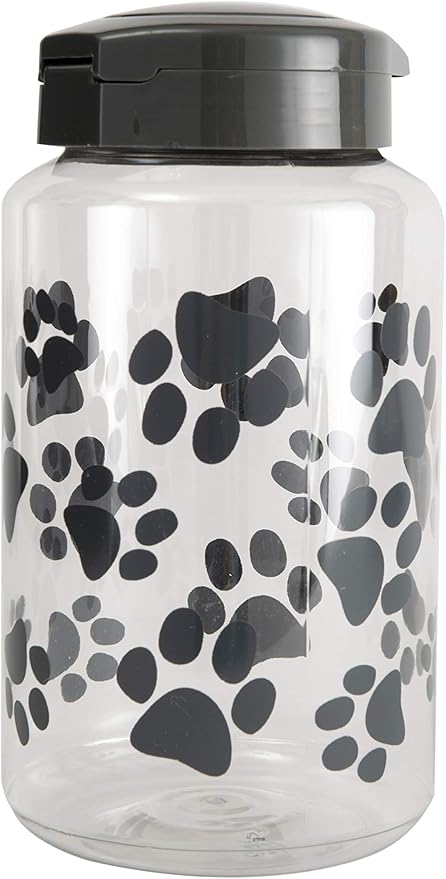 Lixit® Dog Treat Plastic Jar - Airtight Food and Treat Storage Jars for Dogs, Cats, Small Animals and Birds - Made in USA (Paw Prints - Gray, 128 Ounce (Pack of 2))