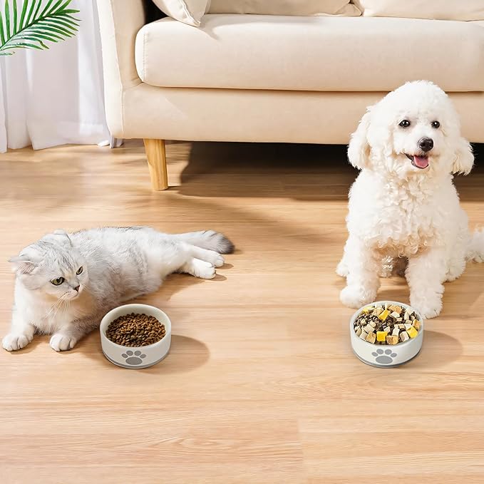 Ceramic Dog Bowl, 4.3" Round x 1.6" Tall, Small Dog Food and Water Bowls, White, Perfect for Dogs Up to 20 lbs, Microwave and Dishwasher Safe, Small Size