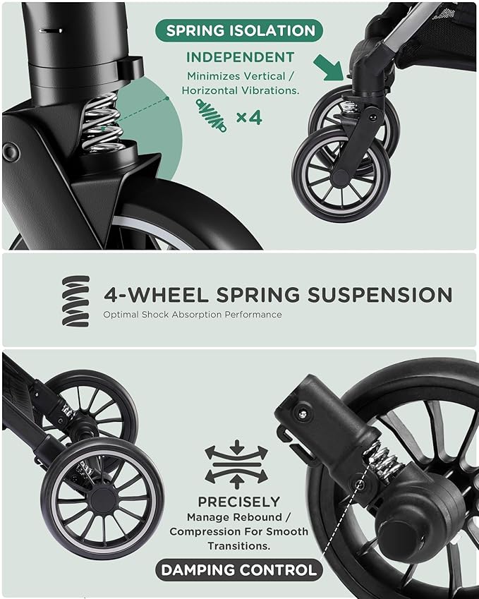 GTPLAYER Pet Stroller for Dogs & Cats, 3-in-1 Foldable Pet Stroller with Detachable Carrier, 360° Swivel Front Wheels & Rear Brakes, Up to 45 lbs, Green