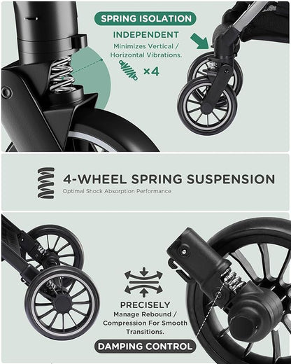 GTPLAYER Pet Stroller for Dogs & Cats, 3-in-1 Foldable Pet Stroller with Detachable Carrier, 360° Swivel Front Wheels & Rear Brakes, Up to 45 lbs, Green