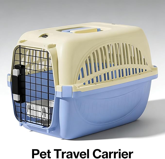Airline Approved Dog Carrier, Hard-Sided Cat Carrier with Detachable Food Bowl, Portable Dog Crate for Small Dogs and Cats, Ideal for Travel, Car, and Outdoor Use (Blue)