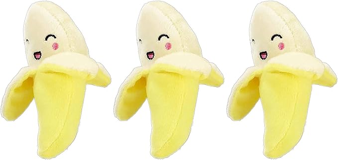 PetSport 3 Pack of Tiny Tots Foodies Banana Plush Dog Toys with Squeakers, 5 Inch