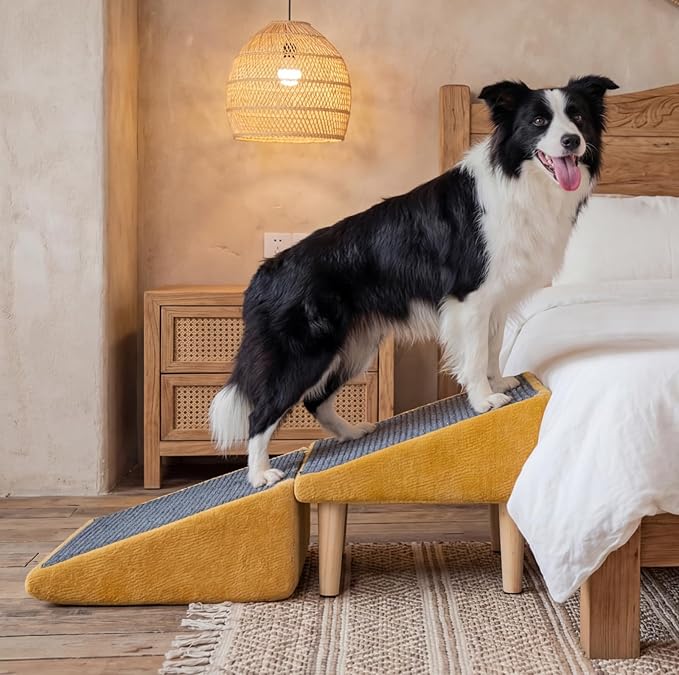 3-in-1 Dog Ramp 18.9"×17.7"×18.9" with Storage – Pet Stairs for Senior & Injured Dogs & Cats, Hidden Storage Footstool, Ottoman Anti-Slip, Supports 220 lbs for Beds & Sofas