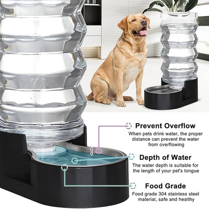 RIZZARI 9L Dog Water Dispenser:Black Stainless Steel Automatic Gravity Feeder -Removes Odors -Softens Water-Helps Prevent Urinary Stones -Extends Lifespan -for Active Dog Owners &Home Garage Balcony
