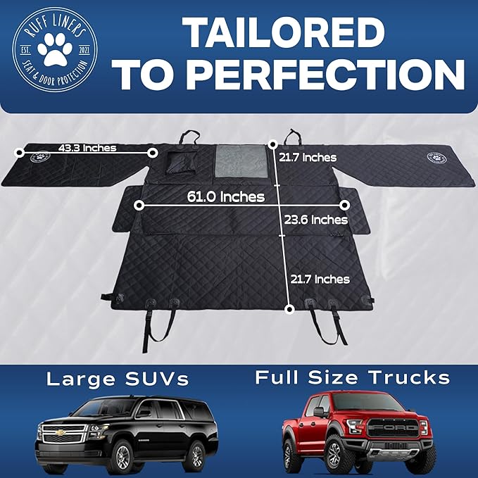 Ruff Liners XL Dog Seat Cover, Black – As Seen on Shark Tank – Back Seat Protector for Full-Size Trucks – Waterproof, Machine-Washable, Touch Fasteners, & Belt Slots – Heavy-Duty Dog Hammock