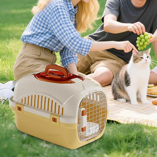 Detachable Pet Carrier for Small Animal, 2025 New Ventilated Plastic Dog Crates, Portable Hard-Sided Dog Crate with Handle for Puppies ＆ Cat Traveling, Hiking, Camping (Yellow)