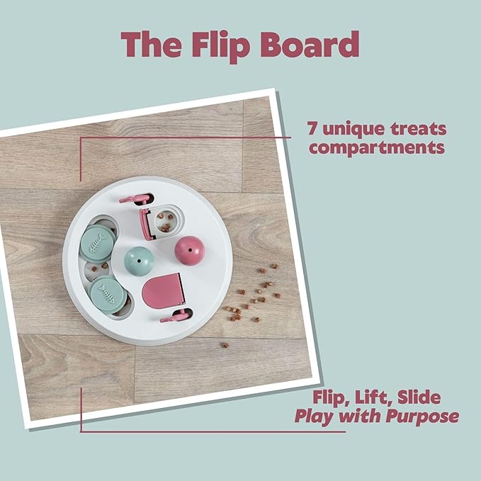 Trixie Cat Activity Flip Board – 4-Module Treat Puzzle Enrichment Toy for Mental Stimulation & Slow Feeding – Interactive Cat Toy for Indoor Cats – Berry/Gray, 9 x 9 x 2.5 in