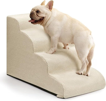 Dog Steps for Bed and Couch,4-Step Dog Stairs and Ramp for Small Dogs & Cats,Indoor Anti-Slip Pet Stairs for Old Cats and Puppy,Beige