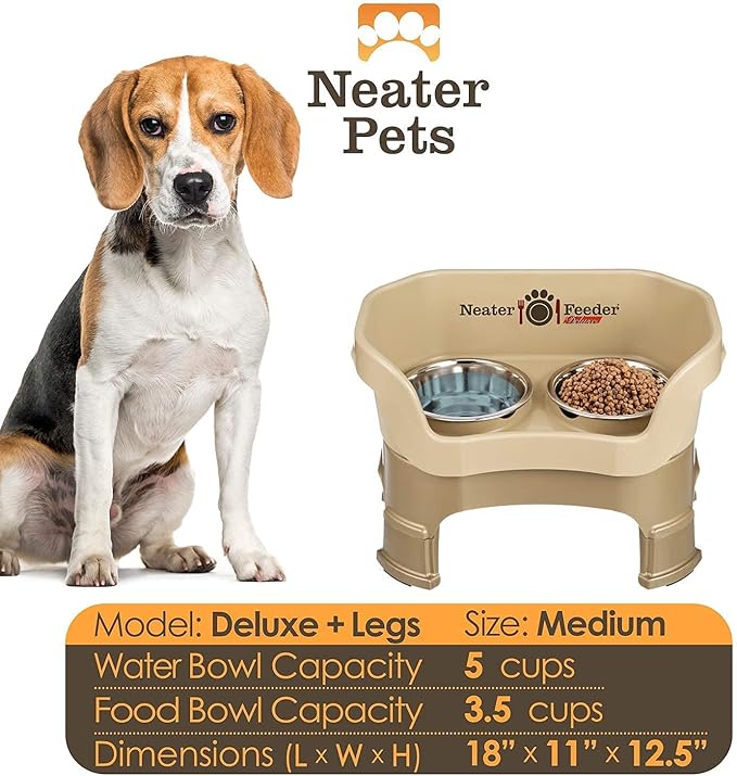 Neater Feeder Deluxe Medium Dog with Leg Extensions and Slow Feed Bowl, Cappuccino