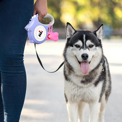 Retractable Dog Leash with LED Light Makife 5m Extendable Dog Lead for Small Medium Puppis up to 25kgs, One-Hand Brake & Lock System, Ergonomic Handle - Purple