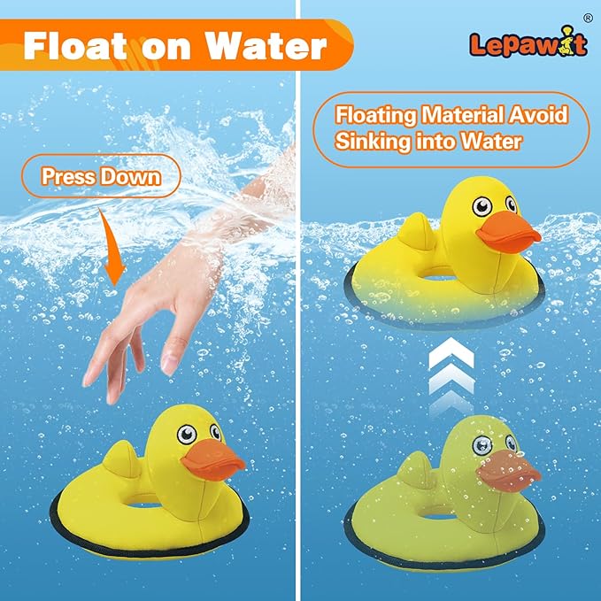 Squeaky Dog Toys, Floating Dog Toys for Indoor or Outward Play, Swim Ring Design Interactive Dog Gifts for Small and Medium Dogs - Yellow Duck