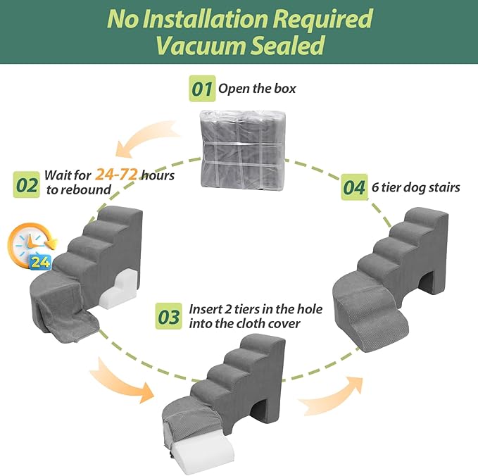 6 Tier Dog Stairs/Steps for High Bed, 27.5”H Non-Slip Pet Stairs Adjust to Left Side of Bed, Pet Steps for Small Dogs, Old Pets, and Injured Dogs, Gray