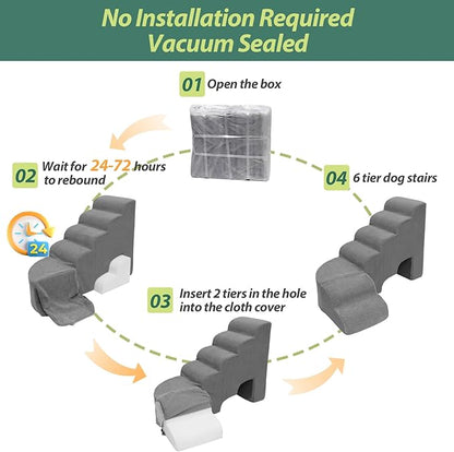 6 Tier Dog Stairs/Steps for High Bed, 27.5”H Non-Slip Pet Stairs Adjust to Left Side of Bed, Pet Steps for Small Dogs, Old Pets, and Injured Dogs, Gray