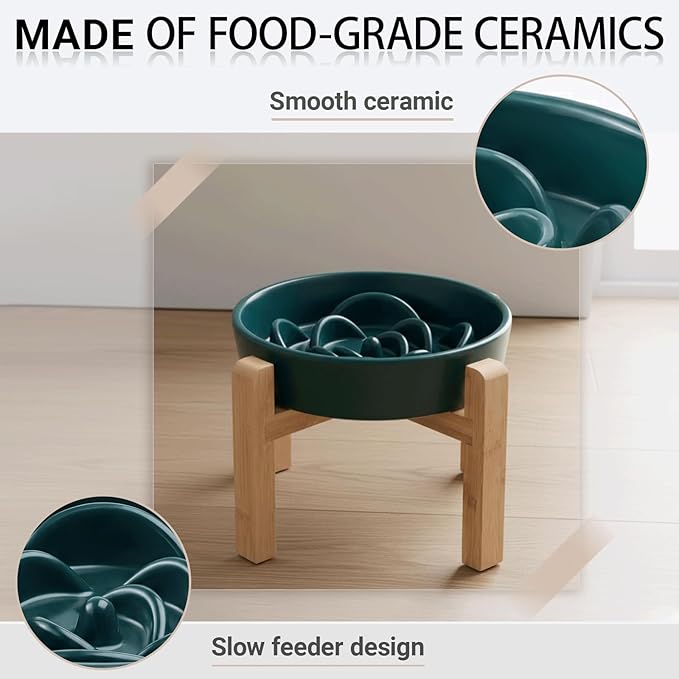 Petygooing 8.66 in Dog Bowl Ceramic Slow Feeder for Medium Large Dogs,Elevated/Raised Slow Feeding Dog Food Water Dish Heavy Weighted,Puzzle Eating Bowl Modern Maze (Green, 8.66in)
