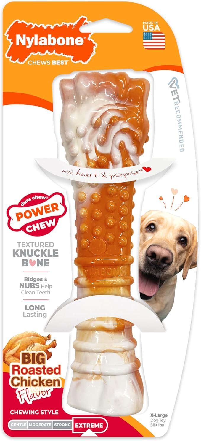 Nylabone Limited Edition 70th Birthday Textured Bone Power Chew Toy for Dogs, Durable & Tough Dog Toys for Aggressive Chewers, Roasted Chicken Flavor, X-Large Dogs - 50+ lbs (1 Count) (Pack of 6)