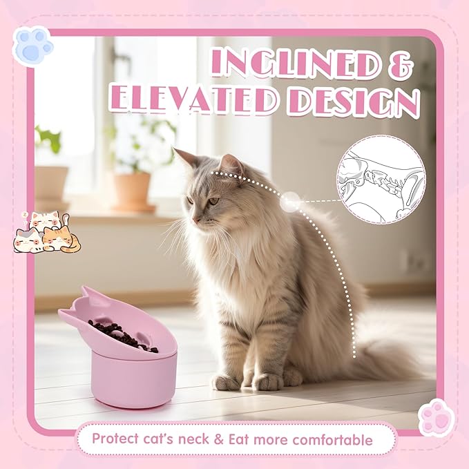 2 Pack Silicone Cat Slow Feeder, Elevated Slow Feeder Cat Bowl for Dry and Wet Food, Tilted Design with Non Slip Base, Adjustable Angle for Pet(Pink and Blue)