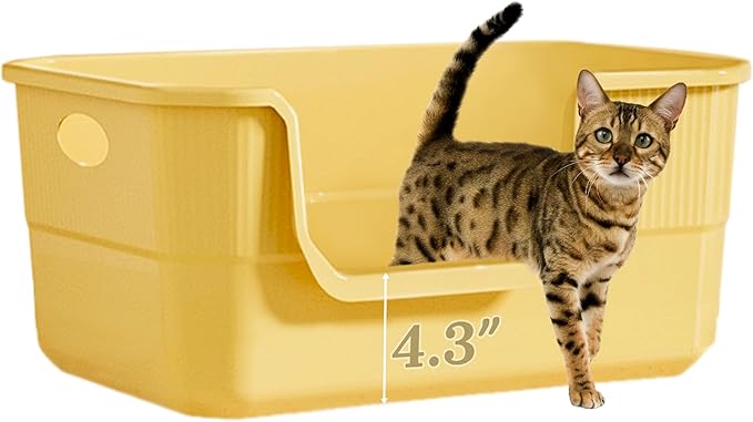 Low Entry Litter Box for Kittens & Senior Cat, High Sided Kitty Litter Boxes with Handle, Anti-Splash Plastic Large Litter Tray Pan for Big Cats, Easy to Clean, 19.6" L*13.7" W*8.6" H (Yellow)
