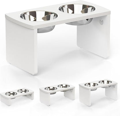 Elevated Dog Bowls, Waterproof Raised Dog Bowl for Medium & Large Dogs, HIPS Poly Lumber Stand with 2 Stainless Steel Bowls, Indoor & Outdoor Use (10'' Tall–48 oz Bowl, White)