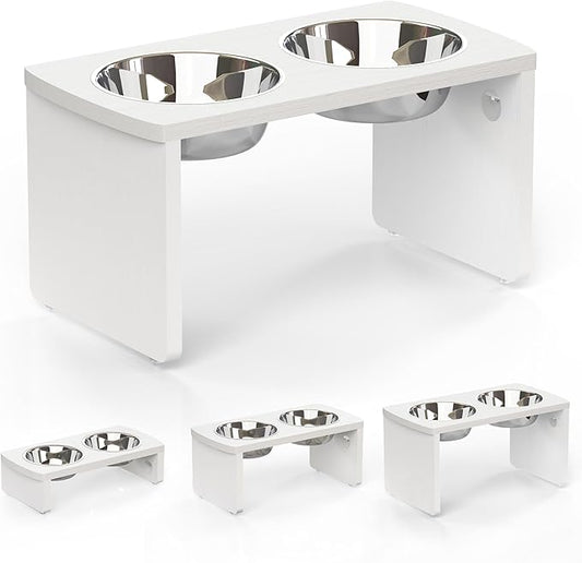 Elevated Dog Bowls, Waterproof Raised Dog Bowl for Medium & Large Dogs, HIPS Poly Lumber Stand with 2 Stainless Steel Bowls, Indoor & Outdoor Use (10'' Tall–48 oz Bowl, White)