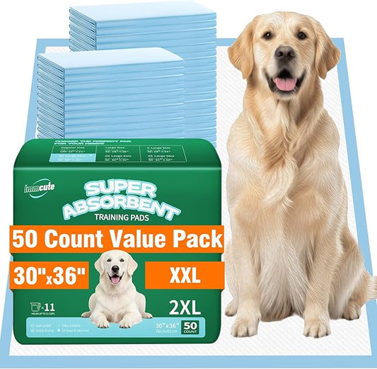 IMMCUTE Great Value Puppy Pads 30"x36", 50 Pack Pee Pads for Dogs XXL, Thicken Dog Pee Pads Extra Large for Potty Training, Disposable Leak-Proof & Absorbent Doggie Pads