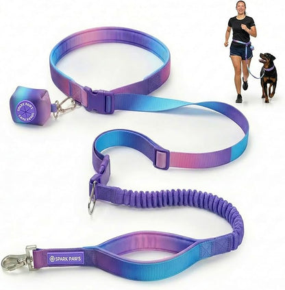 Spark Paws Handsfree Dog Leash – Shock Absorbing Waist Bungee Lead for Running, Car Seatbelt Clip & Poop Bag Set, Heavy Duty Tactical Lead for Medium, Large & X-Large Breeds - 90s Retro