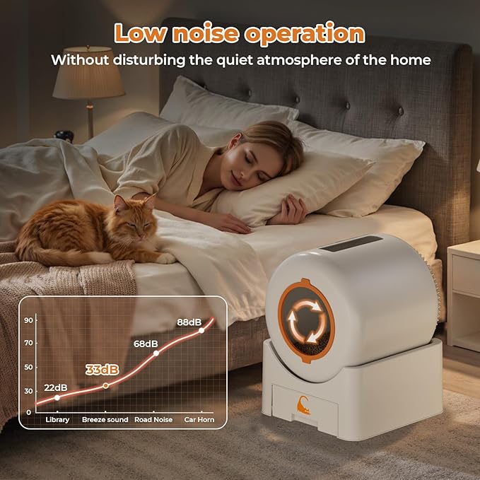 Self Cleaning Litter Box, Large Capacity Automatic Litter Box for Multiple Cats, Auto-Empty Cat Pan with App Control, Auto Sensors for Safety Protection, Enhanced Whisper-Quiet Design, White