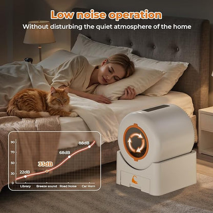Self Cleaning Litter Box, Large Capacity Automatic Litter Box for Multiple Cats, Auto-Empty Cat Pan with App Control, Auto Sensors for Safety Protection, Enhanced Whisper-Quiet Design, White