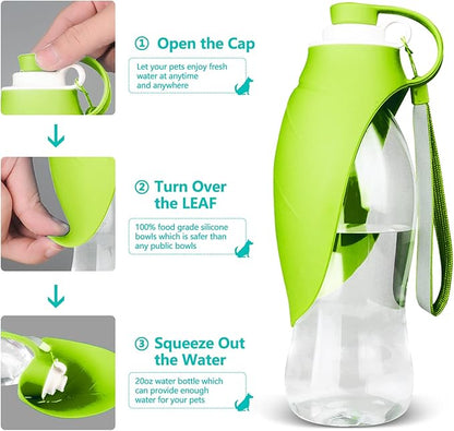 TIOVERY Dog Water Bottle, Portable Pet Water Dispenser Feeder Leak Proof with Drinking Cup Dish Bowl for Outdoor Walking, Hiking, Travel, 20OZ Water Bottle Fit for Small to Large Dogs and Cats Green
