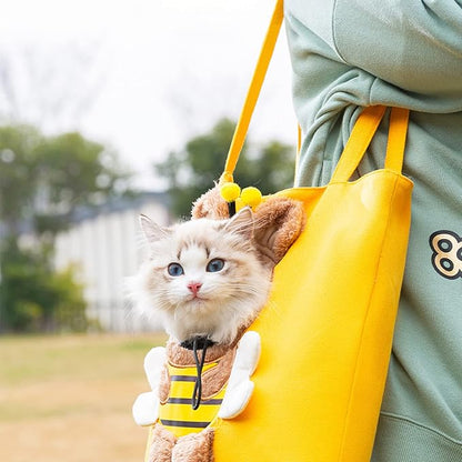 Pet Canvas Shoulder Carrying Bag, Cute Dinosaur Shaped Cat Carrier, L Size Portable Kitten & Puppy Tote, Comfort Carriers for Small Dogs, Cats, and Pets, Handbag for Outdoor, Shopping, and Camping