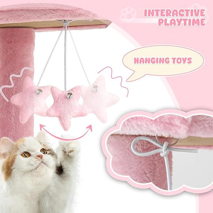 Magshion 36" Cat Tree Tower for Indoor Cats, Compact Multi-Level Cat Condo with Scratching Posts, Top Perch, Side Basket and Dangling Ball, Cat Climbing Tower for Kittens and Elderly Cats, Soft Pink