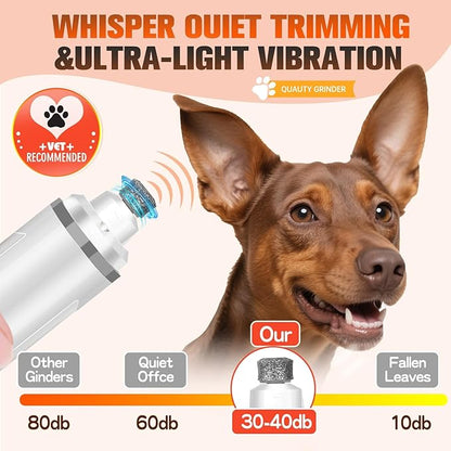 Dog Nail Trimmers Ultra Quiet Electric Pet Dog Nail Clippers Cat Nail Clipper with Led Lights Nail Grinder High Speed Nail File Electric Clippers for Grooming Small, Medium,Large Dogs and Cats (grey)