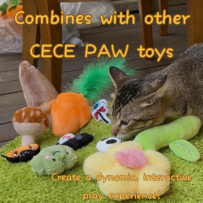 4 Pack Cat Carrot Feather Toy, Catnip Refillable Toys, Cat Kicker Toy with Treat Pockets and 6 Catnip Pouches